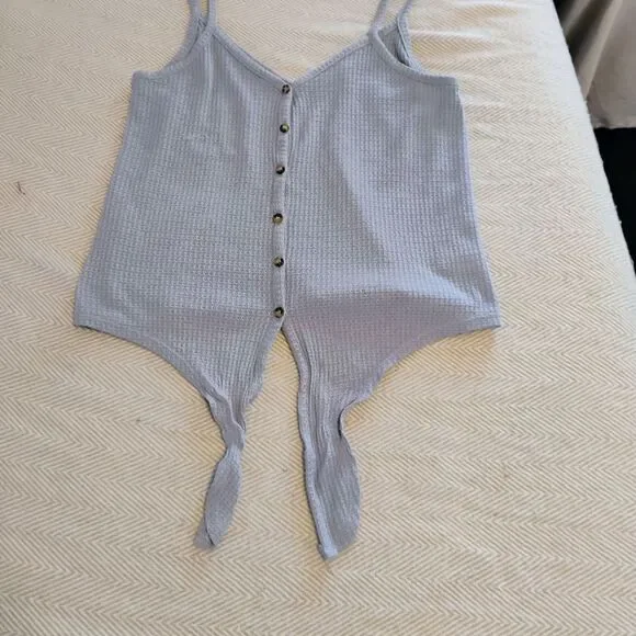 Hippie Rose Blue Waffle Knit Camisole with Tie Front - Picture 3 of 7